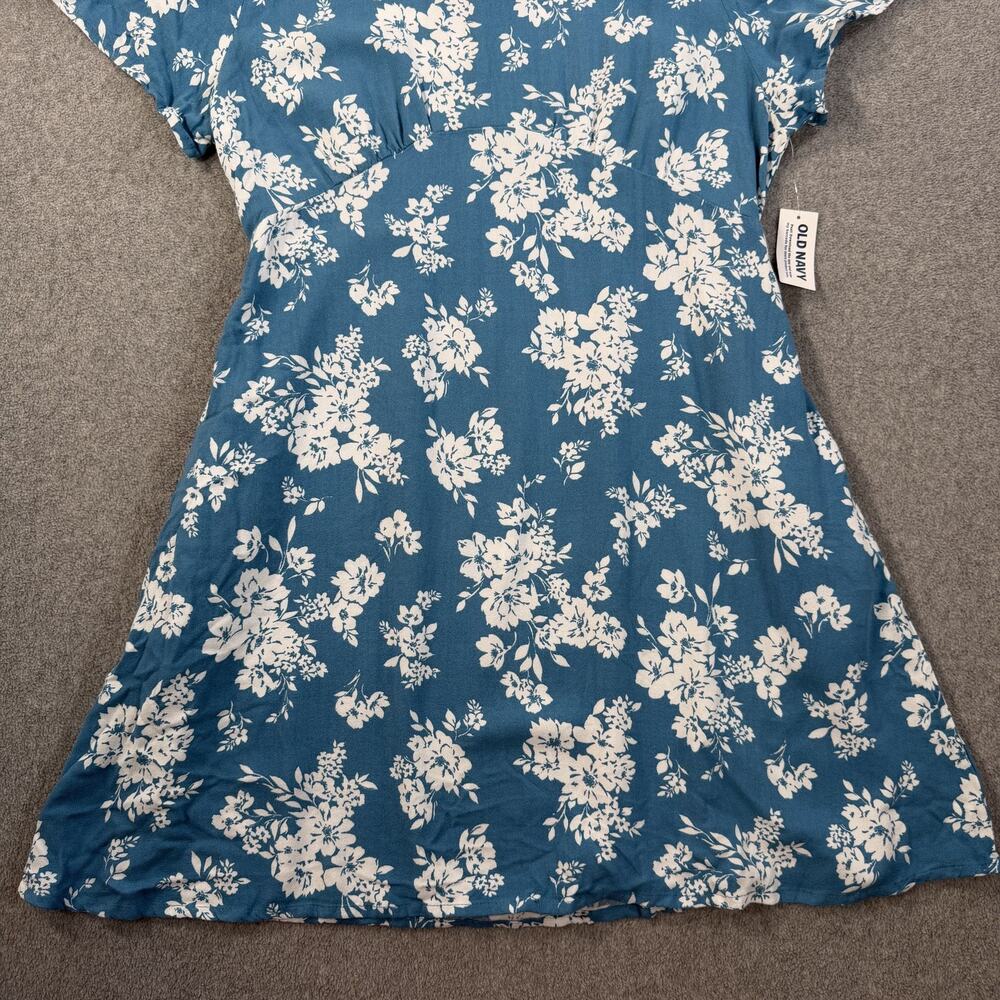 Old Navy Women's Petite Medium Blue White Floral Mini Dress Short Sleeve New - Picture 4 of 11